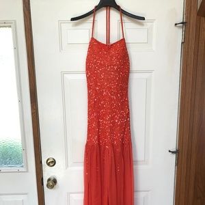 Orange Beaded Prom Dress